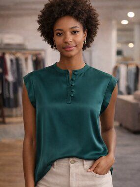 Rag & Bone Maple Cap Sleeve Satin Top XS Emerald MSRP $298